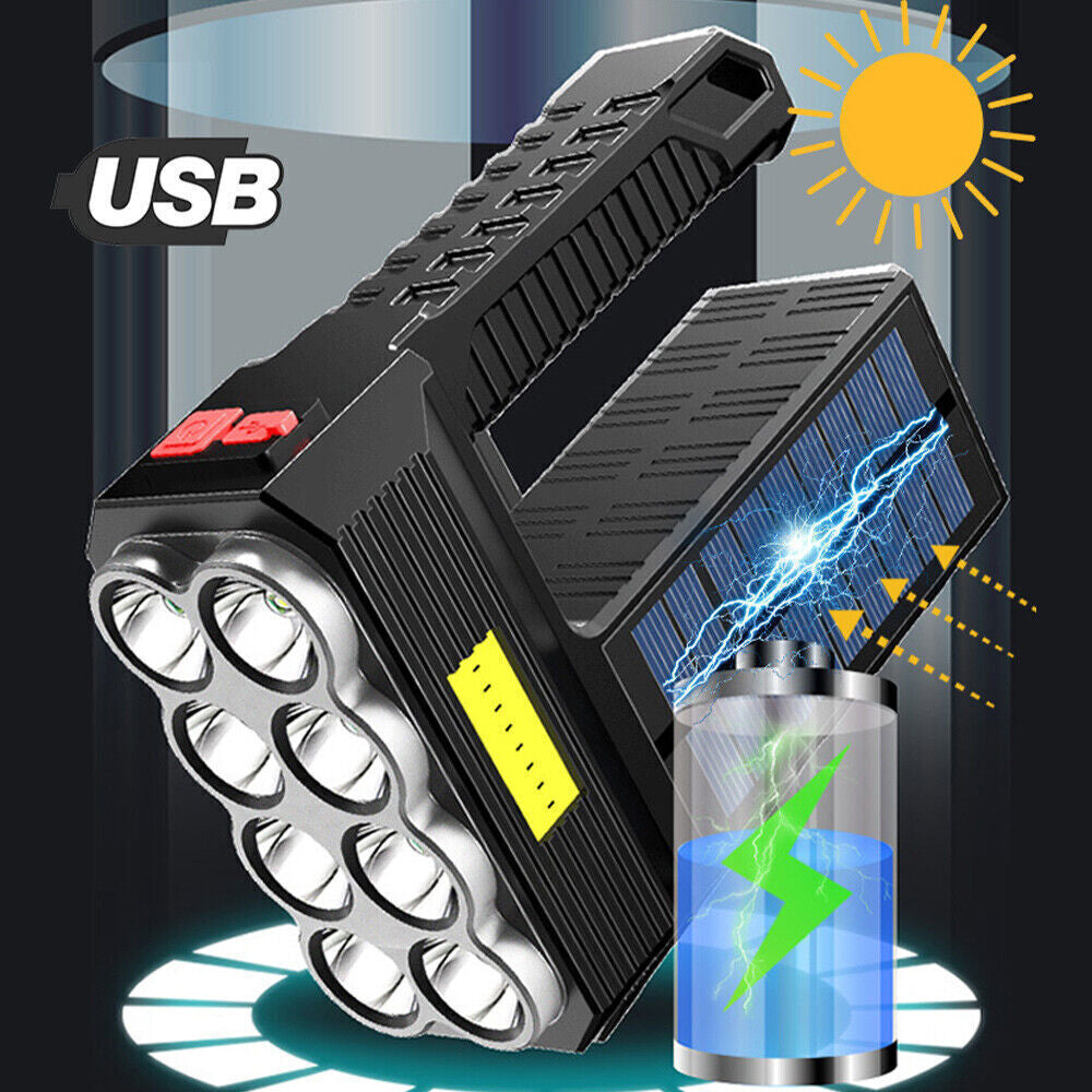 Bright USB Rechargeable Solar LED Torch - Perfect for Camping & Hiking!