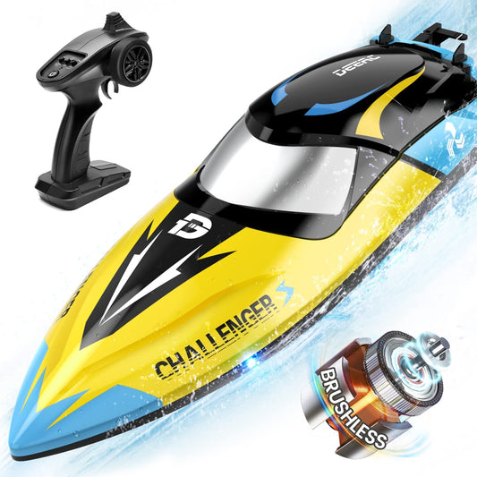 High-Speed Brushless Remote Control Racing Boat - 30+ MPH, Capsize Prevention, LED Lights, Perfect for Pools, Lakes & Seas - Fun for All Ages!