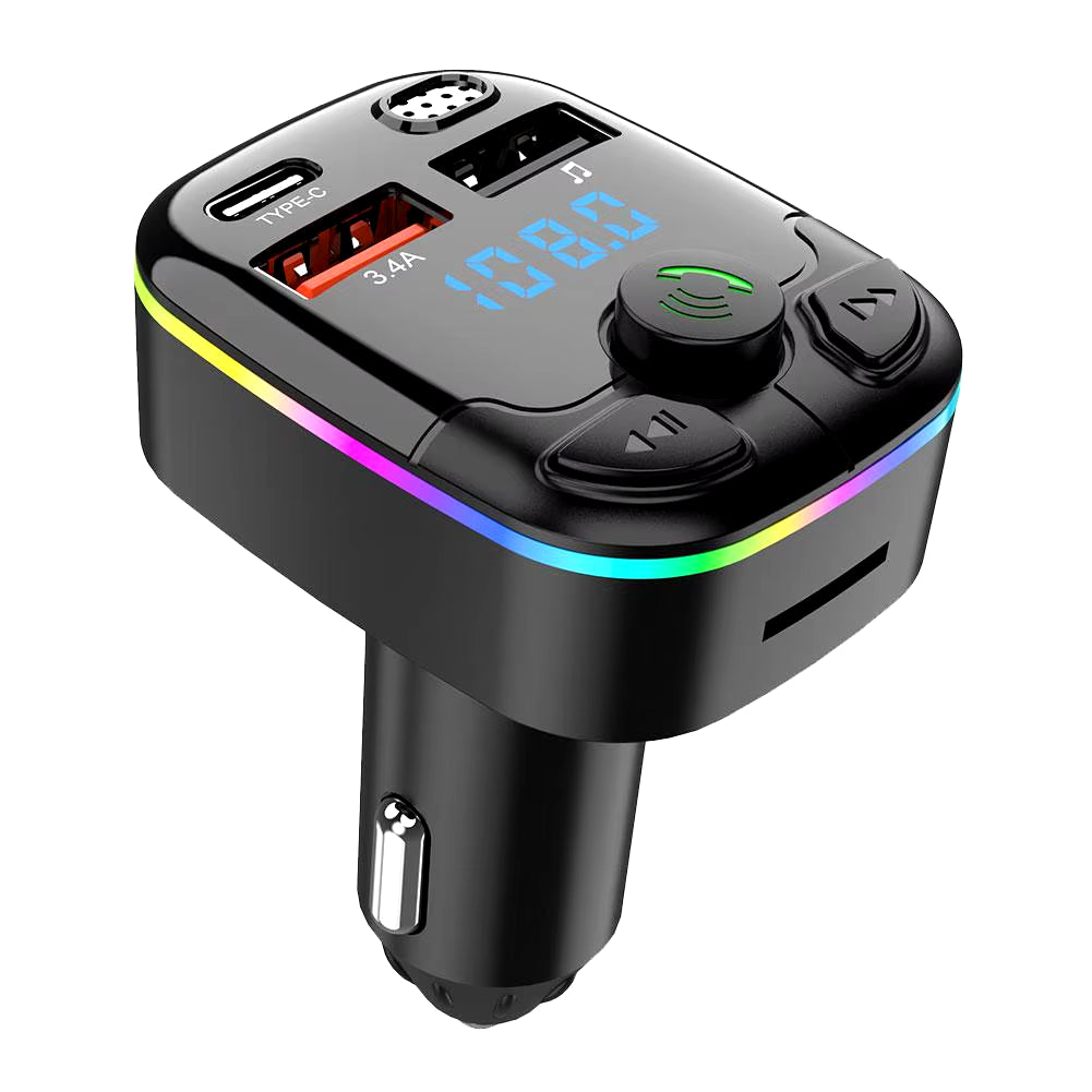 Wireless Bluetooth 5.0 Car MP3 Player & FM Transmitter with Noise Reduction, Dual USB Ports, and Hands-Free Calling
