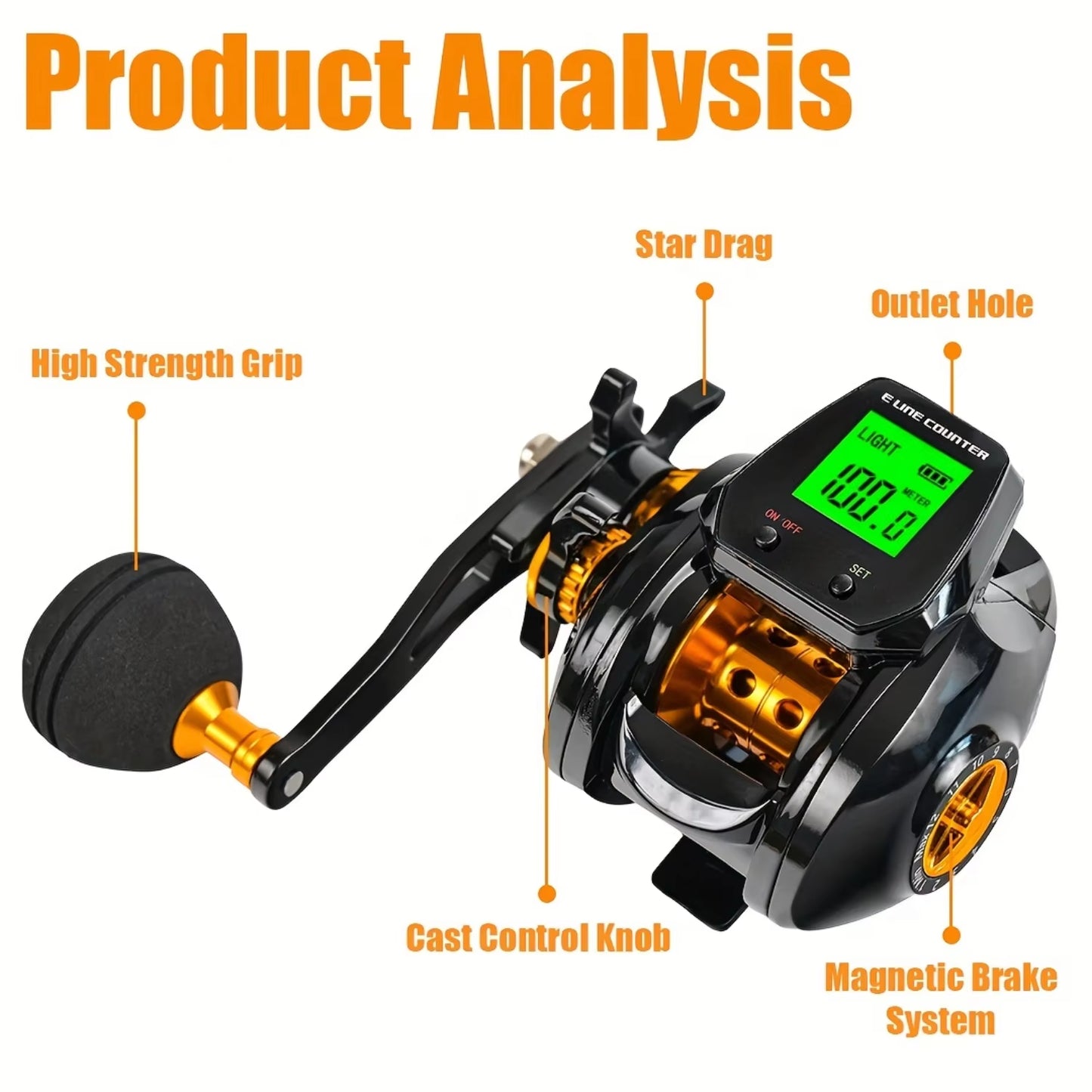 Advanced Digital Line Counter Baitcast Fishing Reel for Left-Handed Anglers