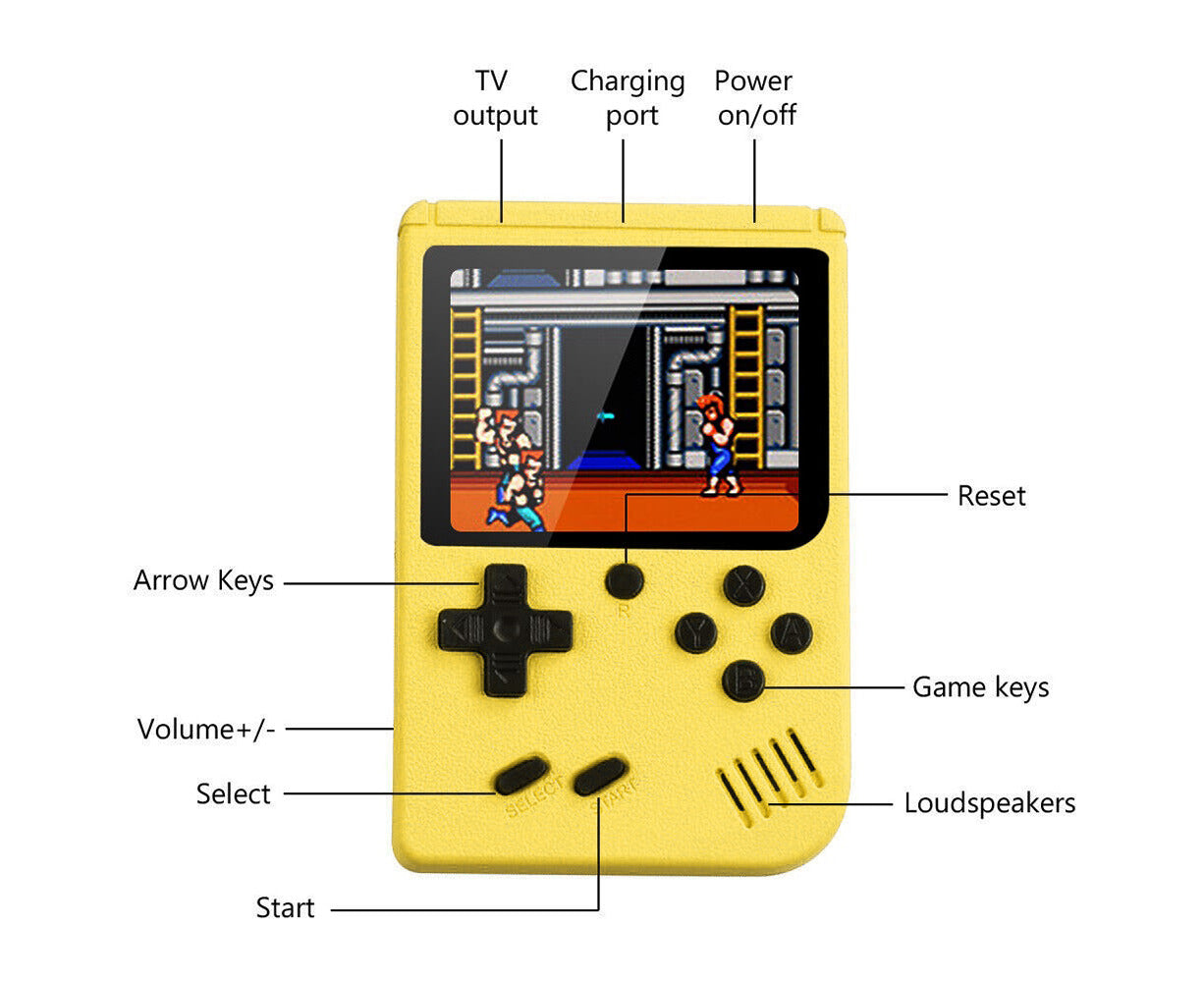 Retro Handheld Game Console - Built-In Games for Kids - Yellow