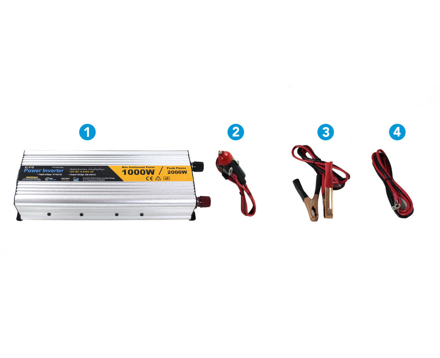 1000W/2000W 12V-240V Modified Sine Wave Power Inverter for Camping, Caravans, and Boats