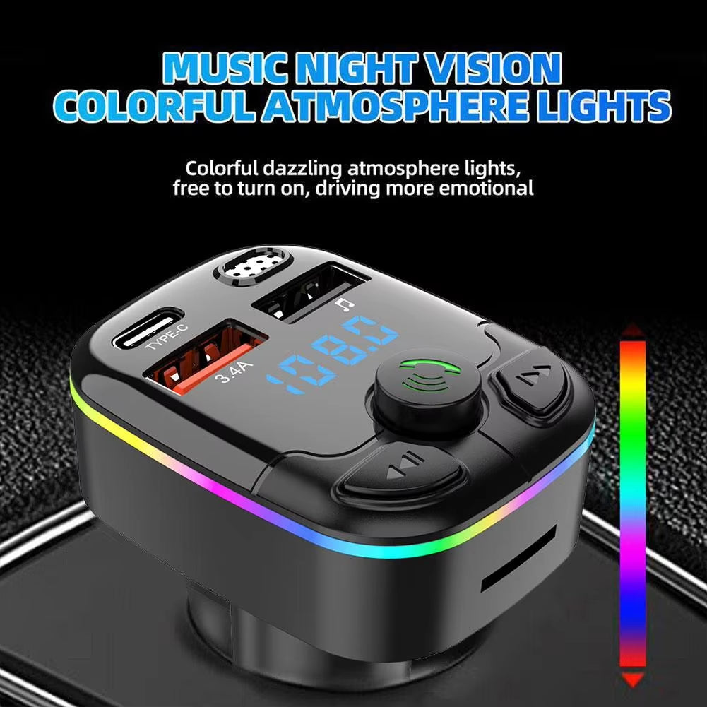 Wireless Bluetooth 5.0 Car MP3 Player & FM Transmitter with Noise Reduction, Dual USB Ports, and Hands-Free Calling