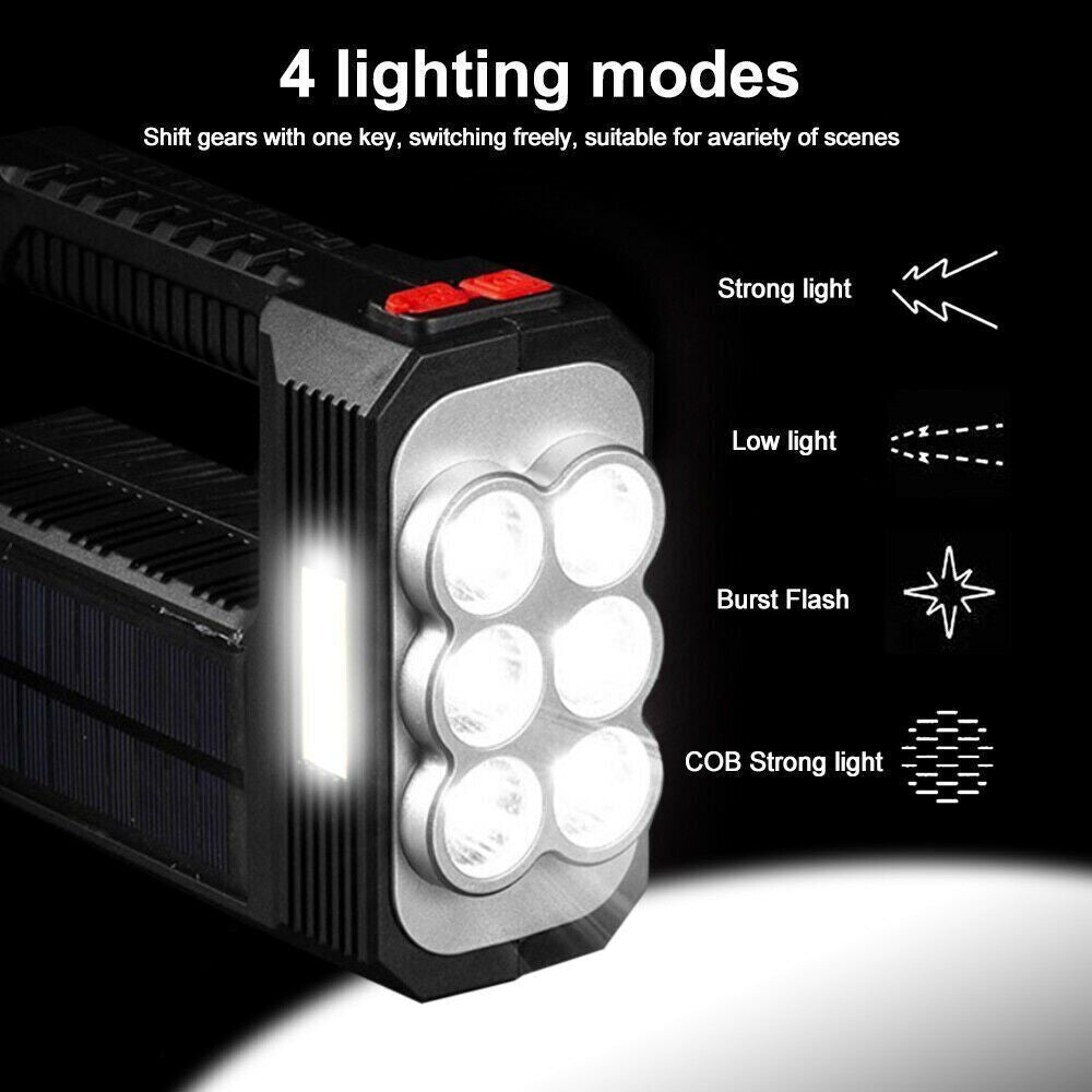 Bright USB Rechargeable Solar LED Torch - Perfect for Camping & Hiking!