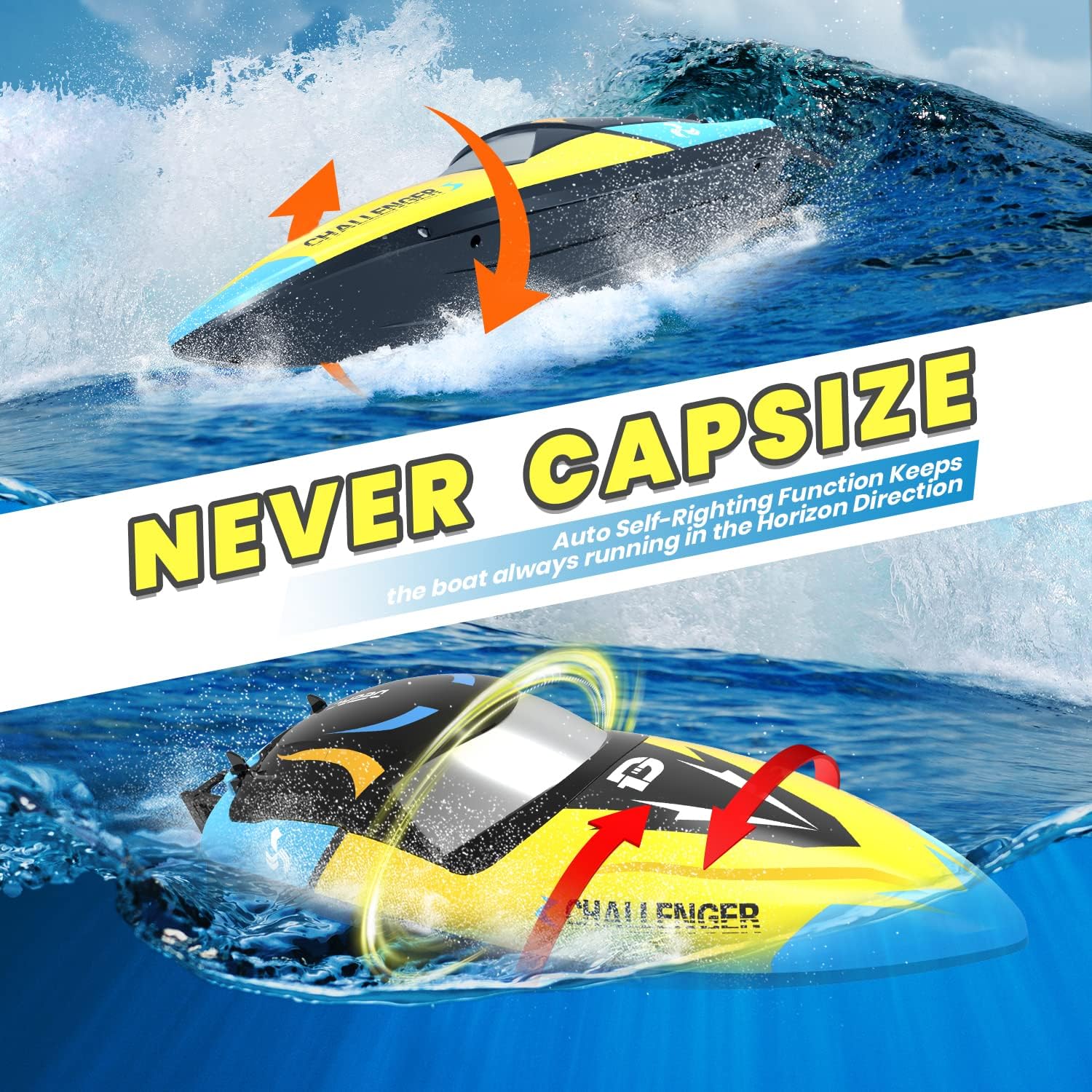 High-Speed Brushless Remote Control Racing Boat - 30+ MPH, Capsize Prevention, LED Lights, Perfect for Pools, Lakes & Seas - Fun for All Ages!