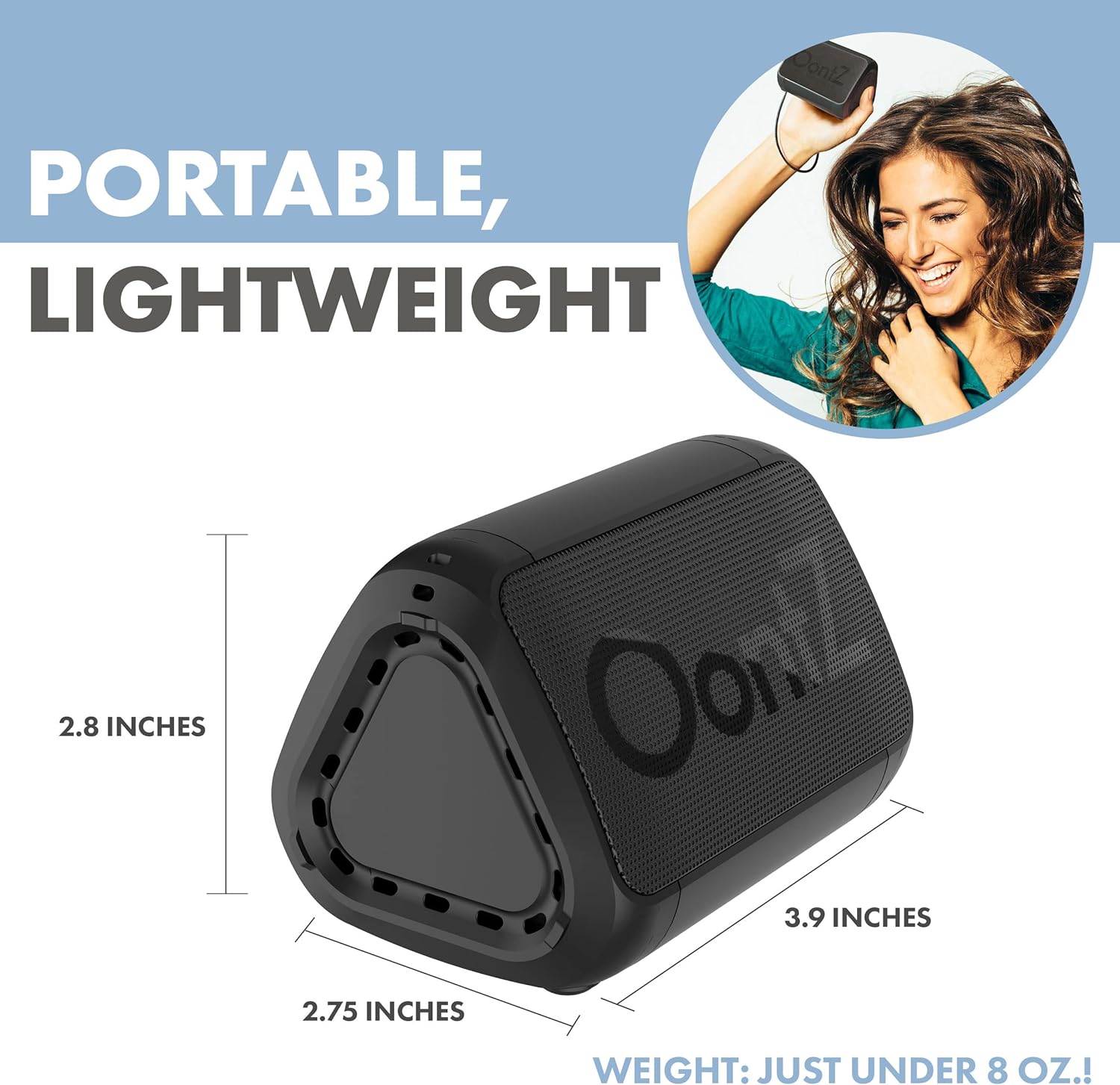 Oontz Angle Solo Portable Bluetooth Speaker - Powerful Sound, 100 Ft Range, IPX-5 Water Resistant - Perfect for Travel (Black)