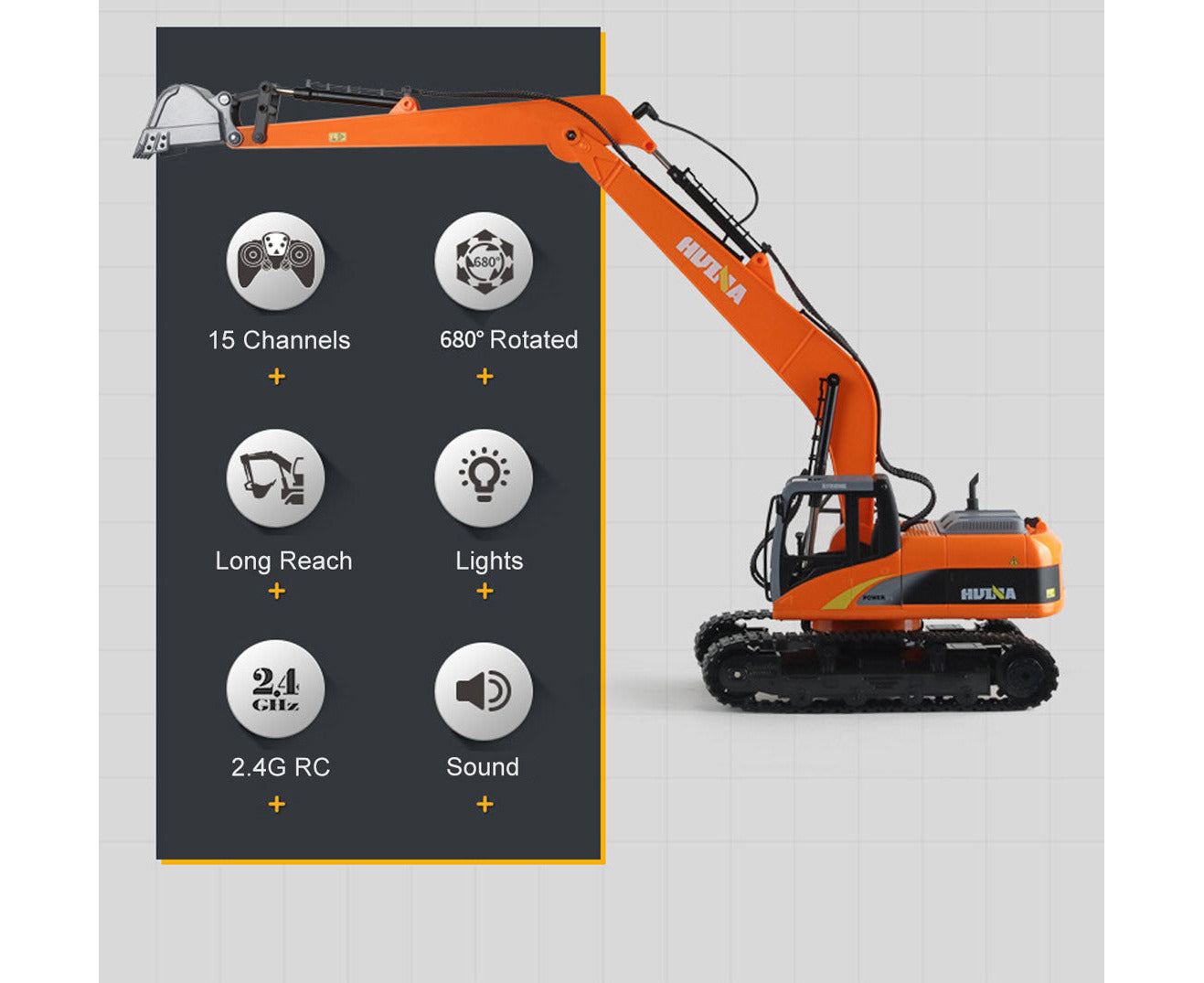 1/14 Scale 15-Channel Remote Control Alloy Long Arm Excavator Construction Engineering Vehicle Toy