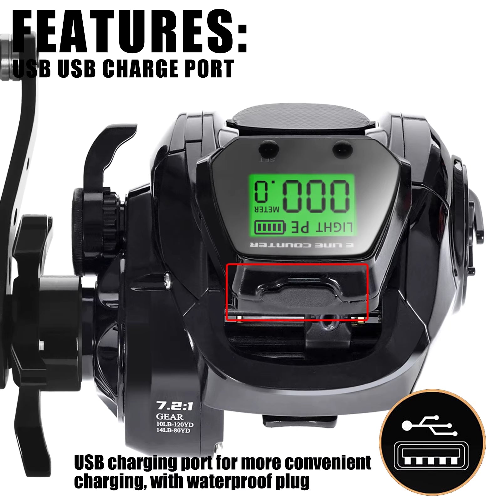 High-Speed Baitcasting Fishing Reel with Electronic LED Screen, 7.2:1 Gear Ratio, 10Kg Capacity, Waterproof Design for Saltwater Use