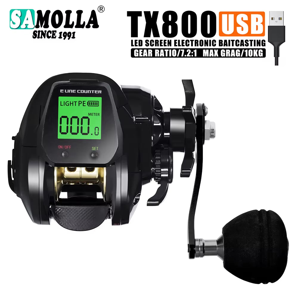 High-Speed Baitcasting Fishing Reel with Electronic LED Screen, 7.2:1 Gear Ratio, 10Kg Capacity, Waterproof Design for Saltwater Use