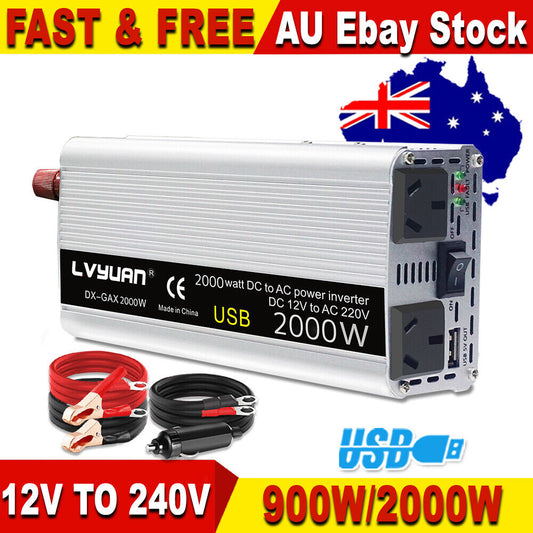 2000W Peak Power Inverter 12V DC to 240V AC for Caravans with USB Adapter